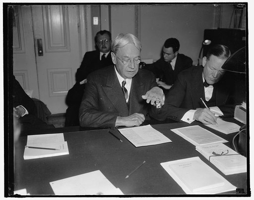 California's veteran republican senator. Washington, D.C., Jan. 19. Senator Hiram W. Johnson, veteran republican legislator from California, pictured in a series of poses while he listened to testimony before the Senate Commerce Committee now investigating the country's maritime industry. Senator Jo