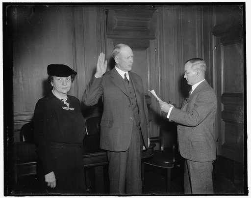 New Asst. Secretary of Labor takes oath. Washington, D.C., Jan. 20. Charles V. McLaughlin, recently named by President Roosevelt to succeed Edward F. McGrady as Assistant Secretary of Labor, was today sworn in at the Labor Department. McLaughlin is Senior Vice President, Brotherhood of Firemen and E