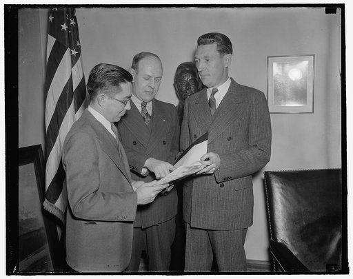 Protest seating of Milton. Washington, D.C., Jan. 24. Labor's Non-Partisan League today filed a protest with the Senate against the seating of John Milton, appointed to the seat vacated by Gov. A. Harry Moore of New Jersey. In the photograph, left to right: Louis Friday, Clerk to Vice President Garn