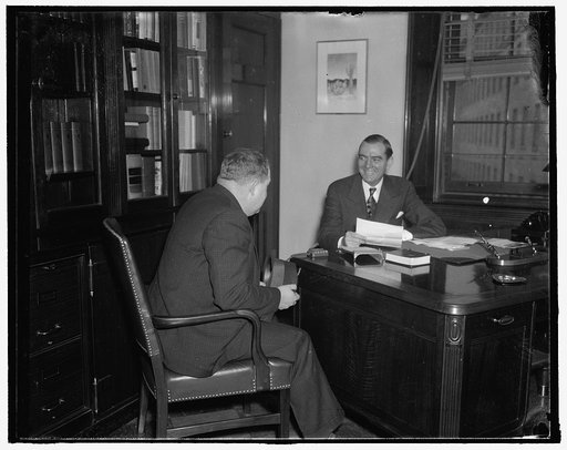 A congressman's day. 9:00 A.M. Arrives at his office to find a constituent the first caller, Rep. Thomas believes in the open door policy, He is available to constituents at all time except when he is on the floor of the House, 12/31/37