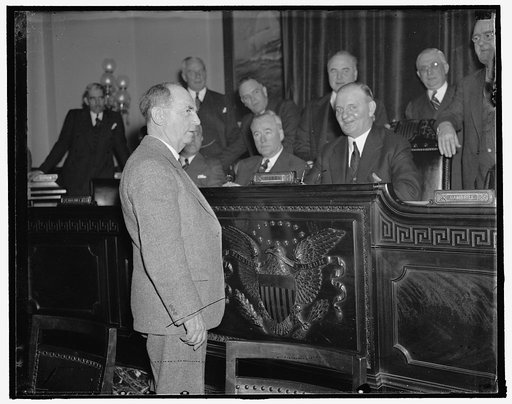 Chief of Naval Operations before House Naval Affairs Committee. Washington, D.C., Jan. 31. Chief of Naval Operations Adm. William D. Leahy, as he appeared before the House Naval Affairs Committee today, Leahy told the committee what Japan and Great Britain have completely upset the old 5-5-.3 ratio 