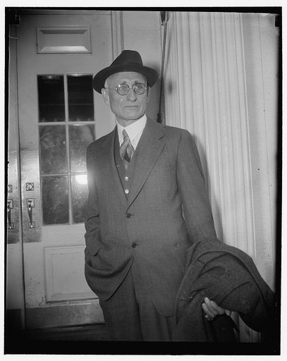 Arrives for TVA Conference. Washington, D.C., March 11. Arthur E. Morgan, Chairman of the Tennessee Valley Authority, arriving at the White House today to join other members of the authority at a special conference called by President Roosevelt, 3/11/38