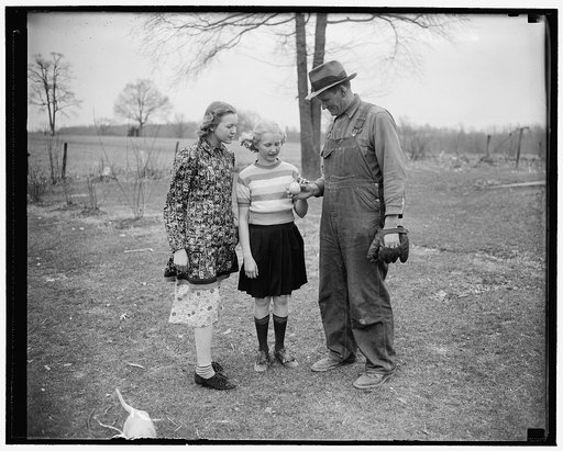Carol & Barbara with father, Walter Johnson, 3/13/38