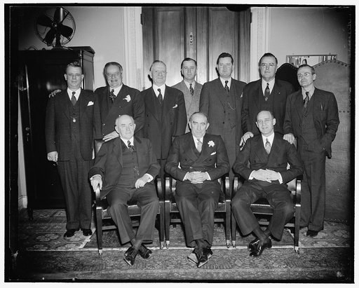 Alabama delegation made for Democratic digest. Seated (l-r): Sen. John Bankhead; Speaker Bankhead; Sen. Lister Hill. Standing (l-r) Pete Jarman; Frank William Boykin; Henry Bascom Steagall; Joe Starnes; John J. Sparkman; Sam Hobbs; Luther Patrick.