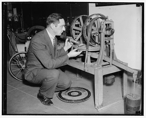How much wear will your carpet stand? Washington, D.C., March 19. A machine that produces the bending, slipping, twisting, and compression of the pile that takes place when a carpet is walked upon, has been developed by the National Bureau of Standards to test the durability of carpets. H.F. Schiefe