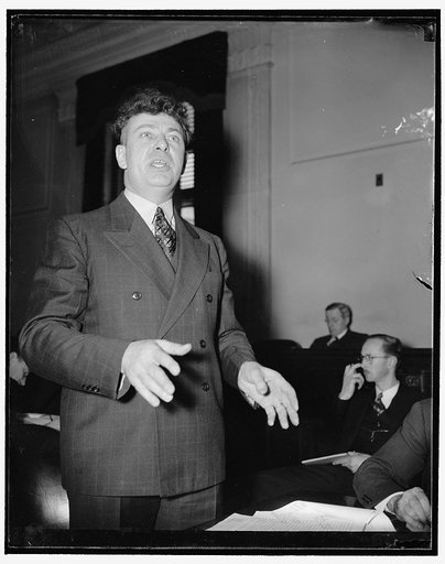 Keep tax down on liquor. Washington, D.C., March 21. Rep. Everett M. Dirksen, Republican from Illionois, appearing at the Senate Finance Committee tax hearing today urged that the distilled spirits tax be returned to $2 a gallon instead of $2.25 voted by the House, 3/21/38