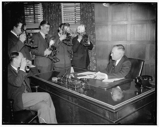 Lt. Gov. of Pennsylvania faces cameras. Washington, D.C., March 23. Lt. Gov. Thomas Kennedy of Penna. came to Washington today to transact business of the United Mine Workers Union of which he is Sec. and Treas. The reason for the cameras is that Kennedy is running for Governor of his state on the D