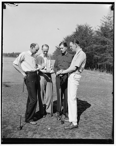 Broadcasting Magazine Council. Left to right: Thad Holt, WAPJ; Lindsay Wellington, BBC; Harry Butcher, CBS; Paul Porter, CBS; Indian Springs Golf Club, 3/22/38