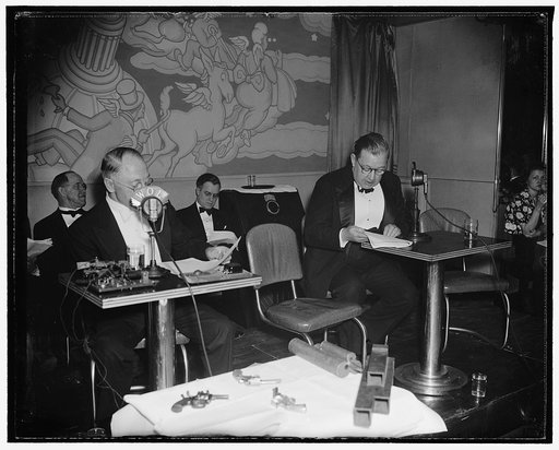 Labor broadcast for Chester Wright. Chester Wright & John Baer at microphone, Federal Labor Radio Show