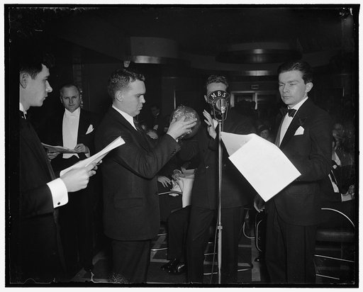 Labor broadcast for Chester Wright. Sound effects men at Federal Labor Radio Show
