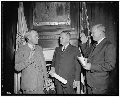 Takes oath as first Assistant Interior Secretary. Washington, D.C., April 8. His nomination finally approved by the Senate after three month's consideration of his fitness for the post, Ebert K. Burlew was today sworn in as first Assistant Secretary of Interior to succeed the late Theodore A. Walter