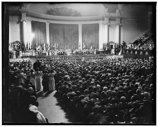 D.A.R. Convention. Washington, D.C., April 18. Scene in Constitution Hall as the 47th Annual Continental Congress of the Daughters of the American Revolution convened tonight. The delegates were called to order by Mrs. William A. Becker, President General for the last three years, 4/18/38