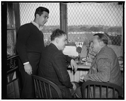 Columbia Broadcasting System. Arch McDonald, Warren Sweeney, and helpers at ball park, 4/19/38