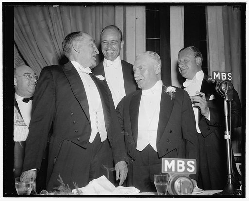B'nai Brith banquet, Willard Hotel. L-R: Speaker Wm. Bankhead; James Roosevelt; Alfred Cohen, Pres of B'B'; Ben Ourisman; 9 W 47, Cin., 5/10/38