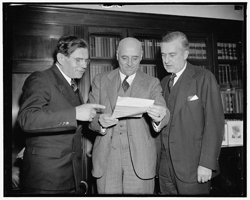 Aviation, Autogiro hearings at Capitol. 1. Prof. Alexander Klemin Guggenheim School of Aeronautics; 2. Rep. Andrew J. May; 3. Ass't Sec. of Navy Chas. Edison; Autogiro hearings at Capitol, 4/30/38