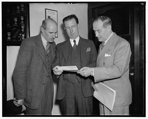 Aviation, Autogiro hearings at Capitol. 1. Casey Jones; 2. Rep. Frank J. Dorsey; 3. Boris Sergiesvsky; Autogiro hearings at Capitol, 4/30/38
