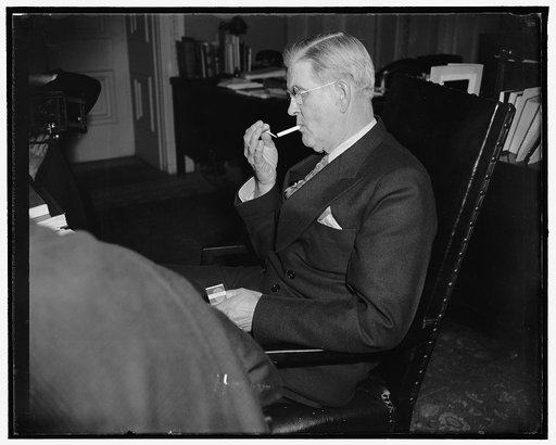 Ohio Senator. Washington, D.C., May 18. Senator Vic Donahey, democrat of Ohio, pictured at today's session of the TVA hearing, 5/18/38