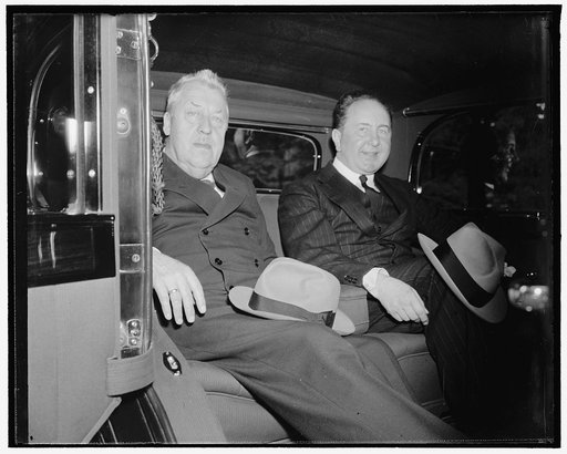Hugo Eckner confers with president. Washington, D.C., May 20. Dr. Hugo Eckener, dirigible expert, leaving the White House today with German Ambassador Hans Heinrich Dieckhoff following a conference with President Roosevelt. Eckener would reveal no details of his conference, except to say that he tal