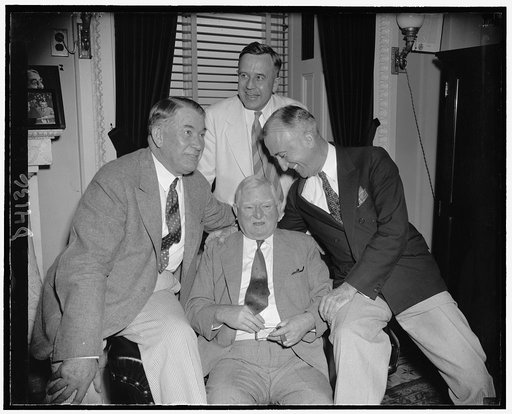Left to right: Sen. Alben Barkley, Sen. majority leader; Sen. Prentiss Brown, D. of Mich; Sen. James Byrnes, D. of SC.; V.P. Jack Garner seated