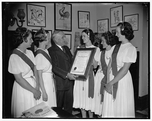 President Roosevelt to get unique invitation for 50th Anniversary Johnstown Flood. Washington, D.C., June 30. Senator Joseph Guffey, (D. Pa.) today received from the Johnstown, Pa. "quintuplets" a unique invitation which he was asked to present to President Roosevelt requesting his attendance at the