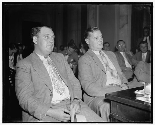 Eddie C. Ray, of Warren, Ohio, left and Kenneth J. Sodiers, of Cleveland, Ohio, undercover men for Republic Steel, testifying before the Lafollette Civil Liberties Committee