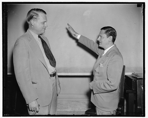 "Heil Hitler" salute given chairman of House Committee investigating un-American activities by first witness. Washington, D.C., Aug. 12. Called as the first witness before the Special House Committee investigating Un-American activities, John Metcalfe, former Chicago reporter but now an investigator