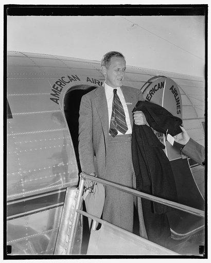 Harry Hopkins shown as he arrived in Washington form Los Angeles. He will have charge of flood relief, 9/24/38