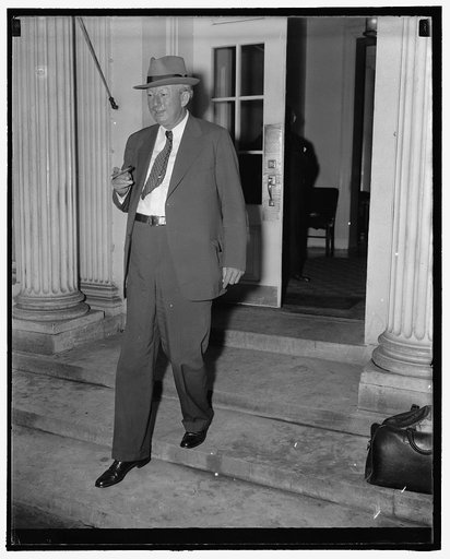 Mississippi Senator. Washington, D.C., Oct. 1. A new informal picture of United States Senator Pat Harrison, Democratic Senator from Mississippi. He is Chairman of the powerful Senate Finance Committee, 10/1/38