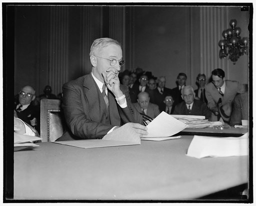 Missouri Senator opposes rail wage cut. Washington, D.C., Oct. 14. Senator Harry Truman, of Missouri, today joined Senator Burton K. Wheeler in opposing the proposed rail wage cut as both appeared before the President's fact finding board at the Capitol. He contended the cut will not save the presen