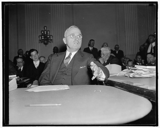 Missouri Senator opposes rail wage cut. Washington, D.C., Oct. 14. Senator Harry Truman, of Missouri, today joined Senator Burton K. Wheeler in opposing the proposed rail wage cut as both appeared before the President's fact finding board at the Capitol. He contended the cut will not save the presen