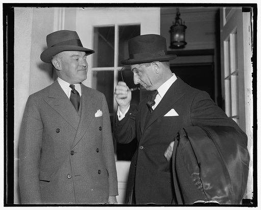 New Philippine Commissioner visits the President. Washington, D.C., Oct. 28. Joaquin Miquel Elizalde, left, new Resident Commissioner from the Philippines with Sec. of War, Harry Woodring. Leaving the White House after paying the first official visit to the President, 10-28-38