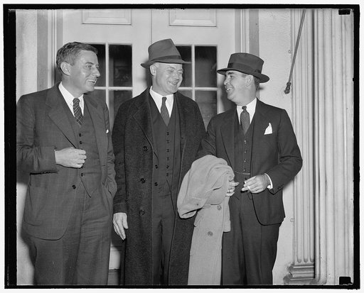 Labor Board reports to the President Washington, D.C., Nov. 2. Chairman Warren Madden, of the NLRB shown with other members of the Board after they reported to the President today at the White House. Madden said after the conference with the President that members of the Board for not believe that t