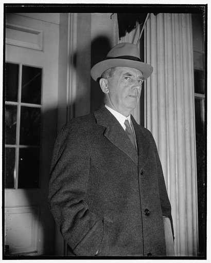 Naval Operations Chief. Washington, D.C., Nov. 15. Rear Admiral William D. Leahy, Chief of Naval Operations, pictured as he left the White House today after a conference with President Roosevelt