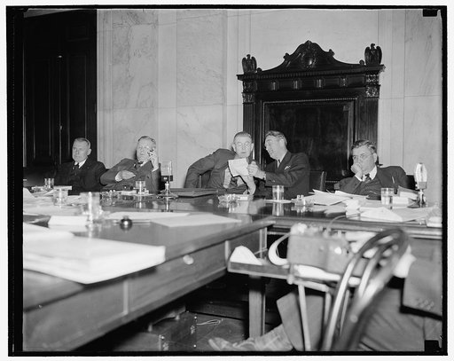 Congressional TVA Committee. Washington, D.C., Nov. 23. Members of the Joint Congressional Committee Investigating Tennessee Valley Authority now conducting open hearings at the U.S. Capitol. Left to right - Rep. Graham A. Barden, Democrat of N.C., Senator H.H. Schwartz, Democrat of Wyoming, Chairma
