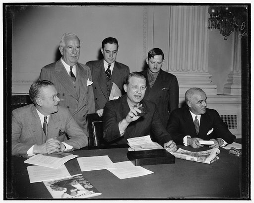 Curtain for Dies Committee. Washington, D.C., Dec. 15. Probably the most criticized congressional investigation in many years came to an end today when Chairman Martin Dies brought down his gavel to signalize the House Committee Investigating Un-American Activities is adjourned. Pictured as the fina