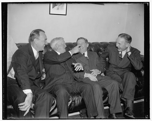 Rookie Senators engage in first 'Bull' session with Vice President Garner. Washington, D.C., Dec. 19. This session's crop of rookie Senators were initiated today at an impromptu conference with Vice President John N. Garner. Naturally they were regaled by the wily Texas Legislator with some of his f
