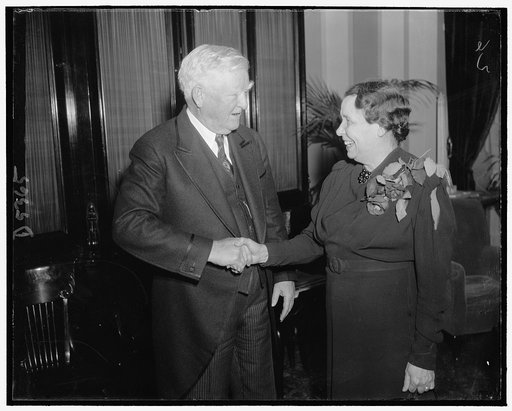 V.P. Garner congratulates Sen. Hattie W. Caraway, Demo. of Ark. on her re-election, 1/1939