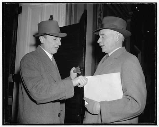 WPA Administrator asks Senate Committee to restore $150,000,000 cut in Deficiency Relief Bill. Washington, D.C., Jan. 16. WPA Administrator F.C. Harrington, right, who today asked a Senate Appropriations Subcommittee to restore the $150,000,000 cut from the Deficiency Relief Bill by the House, is pi