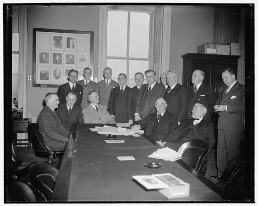 Senate Judiciary Committee. Washington, D.C., Jan. 16. The Senate Judiciary Committee which today approved the nomination of Felix Frankfurter to the U.S. Supreme Court, and that of Frank Murphy as Attorney General. Left to right: (seated) Senators Joseph C. O'Mahoney, Warren R. Austin, Henry F. Ash