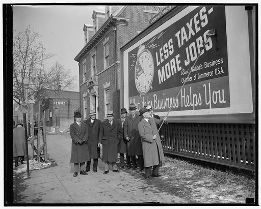 Chamber of Commerce poster. R. J. Stemle[...], B.H. Lambe, J.E. Shoemaker, W.H. Dean, R.B. McCall, Merle Thorpe, Geo. H. Davis, Pres. Chamber of Commerce