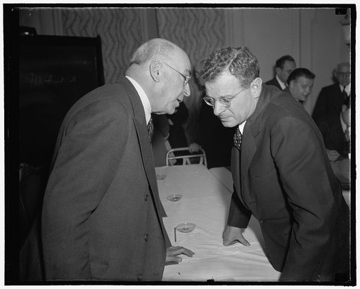 Wages an Hour Div. of Apparel Industry Committee met today at Raleigh Hotel to try to establish a minimum wage above the present 25 cents an hour. Left to right -p- Louis E. Kirstein. Chairman of Committee. Sidney Hillman, Gen. President of Amalgamated Clothing Workers of America, well known in C.I.