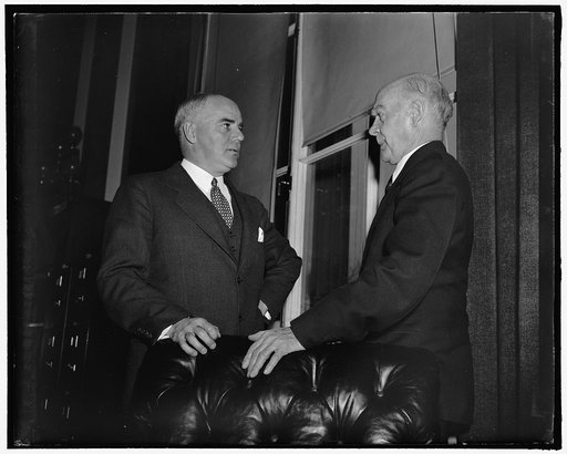 New evidence. Washington, D.C., Feb. 2. Rep. J. Parnell Thomas, left, republican of New Jersey, shown here with Rep. Hatton W. Sumners, Chairman of the House Judiciary Committee today presented 'new evidence' to the Committee in support of his resolution to impeach the Secretary Perkins and two othe