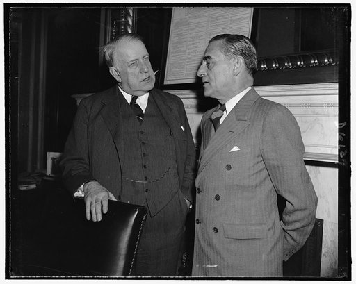 Sen. David I. Walsh, Demo. of Mass. March 11, 1939; right: Rear Admiral A.B. Cook