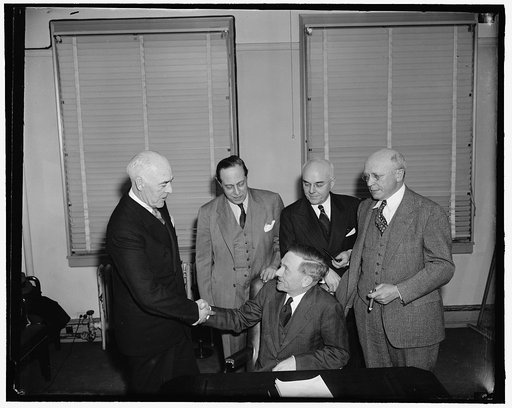 Douglas congratulated by SEC on nomination to Supreme Court bench. Washington, D.C., March 20. Fellow members of the Securities and Exchange Commission were the first to congratulate William O. Douglas, 40-year-old Chairman of the SEC., on his nomination to the U.S. Supreme Court by President Roosev