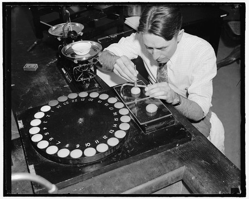 Future may see hens lay eggs of different colors through experiments of government experts. Washington, D.C., April 7. Joseph's coat of many colors may now be duplicated in the poultry laboratory where hens paint their own eggs over a range of hues from pearly white, through the various shades of br