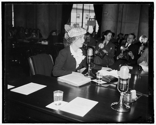 Before Senate Foreign Relations Committee. Washington, D.C., April 13. Mrs. Louise Leonard Wright, representing six women's organizations, today asked the Senate Foreign Relations Committee for flexible neutrality policy and said she supported the measure of Senator Elbert D. Thomas which would allo