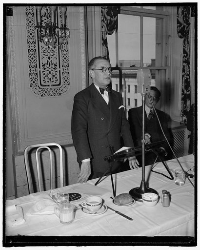 New Spanish Charge D'Affaires guest of National Press Club in first public appearance. Washington, D.C., April 13. Juan Francisco Cardenas, recently appointed Charge D'Affaires of the Spanish Embassy under the Franco Regime, today made his first public appearance when he spoke to members of the Nati