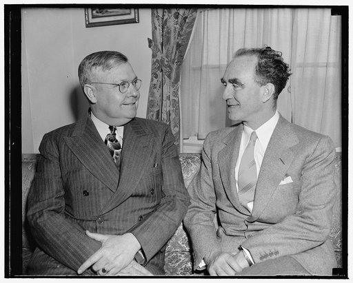 Attorney General's Conference of U.S. Attorneys elects president. Washington, D.C., April 22. Attorney General Frank Murphy's Conference of U.S. Attorneys broke up yesterday afternoon with a newly elected president shown here with the Attorney General. He is Benjamin Harrison, U.S. Attorney from the