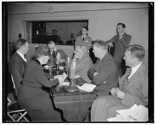 Congressmen take to air to discuss Der Fuhrer's speech. Washington, D.C., April 28. Reaction by congressmen was not long in taking shape this morning after Adolph Hitler's speech, and the National Broadcasting Company called in five of the outstanding congressmen to air their views. H.R. Baukhage, N