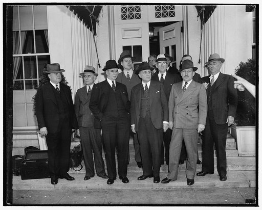 Principals in coal dispute at White House. Washington, D.C., May 9. A conference marking the first time the president has intervened in a labor dispute since he called together the CIO and the AF of L in an attempt to mediate their fight, met today at the White House to try to settle differences bet